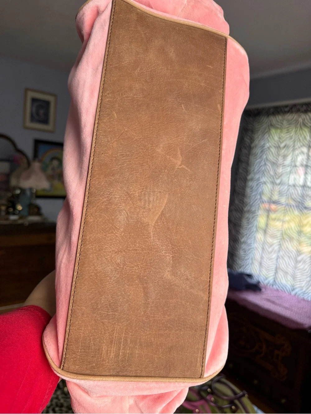 RARE Juicy Couture Preppy Pink Velour Tote with Tan Leather Trim